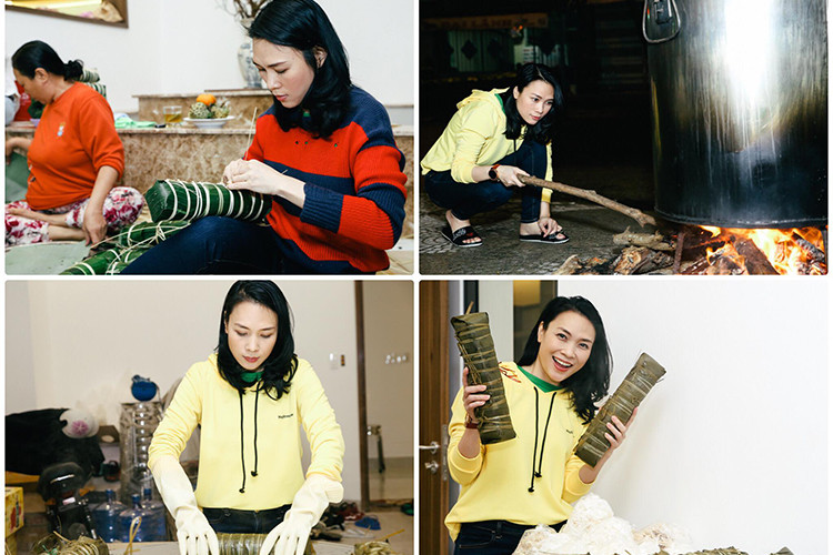 "Họa mi tóc nâu" được khen khéo tay gói bánh ngày Tết. Ảnh: FBNV