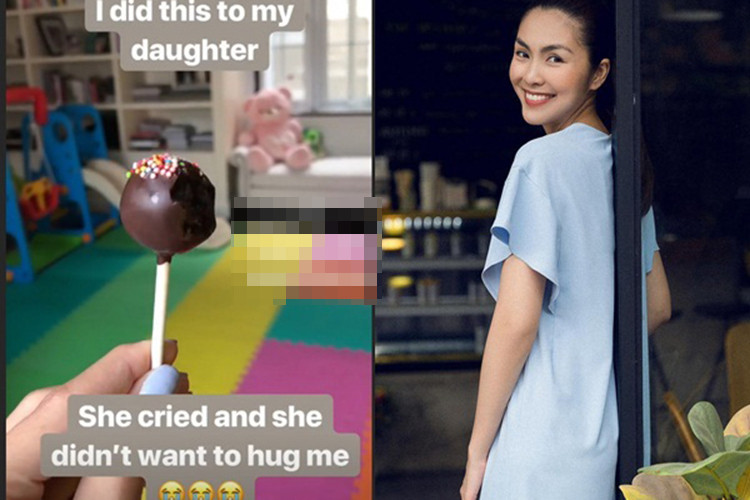 Để dỗ con gái khóc lóc và không muốn ôm mẹ, Hà Tăng đích thân làm chiếc kẹo ngọt ngào.