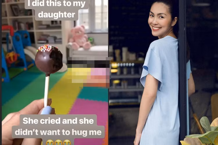 Để dỗ con gái khóc lóc và không muốn ôm mẹ, Hà Tăng đích thân làm chiếc kẹo ngọt ngào.