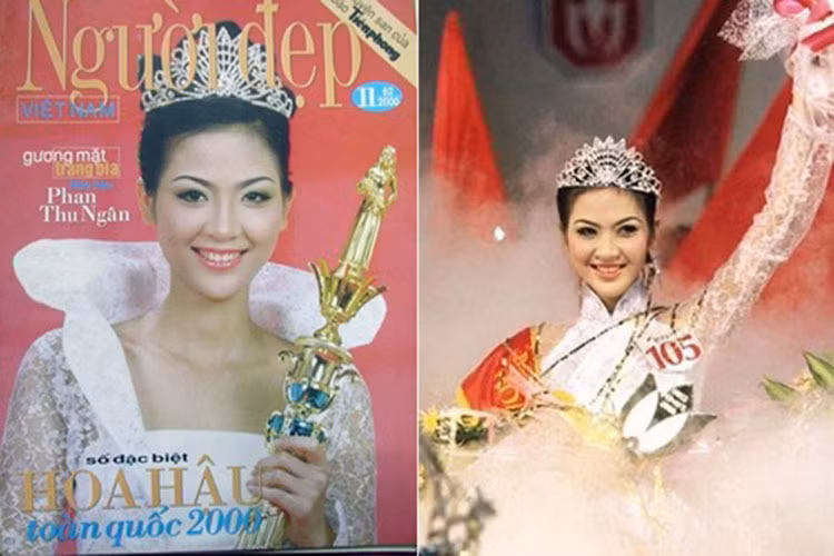 Phan Thu Ngân đăng quang Hoa hậu Việt Nam 2000 và được ủng hộ mang chuông đi đánh xứ người tại Hoa hậu Hoàn vũ Thế giới 2001. Thế nhưng, cô từ chối thi quốc tế vì lý do học tập. Đến năm 2002, Thu Ngân bất ngờ lên xe hoa rồi ở ẩn. Ảnh: Eva