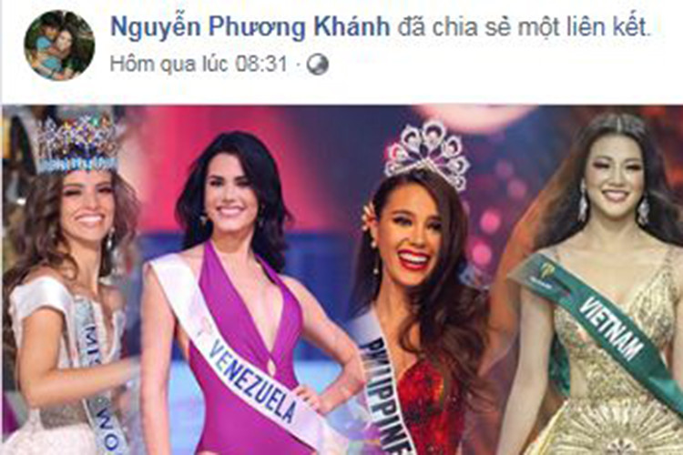 Phương Khánh chia sẻ bài viết tổng kết về 4 người đẹp đoạt vương miện ở 4 cuộc thi nhan sắc quốc tế lớn trong đó có Phương Khánh.