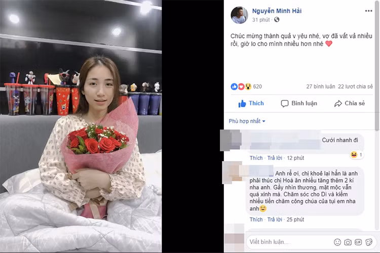Hồi tháng 11/2018, khi nhập viện phẫu thuật dạ dày, Hòa Minzy được bạn trai tặng hoa và nhắn nhủ đầy yêu thương khiến fan ghen tỵ. Ảnh: Thể thao văn hóa.