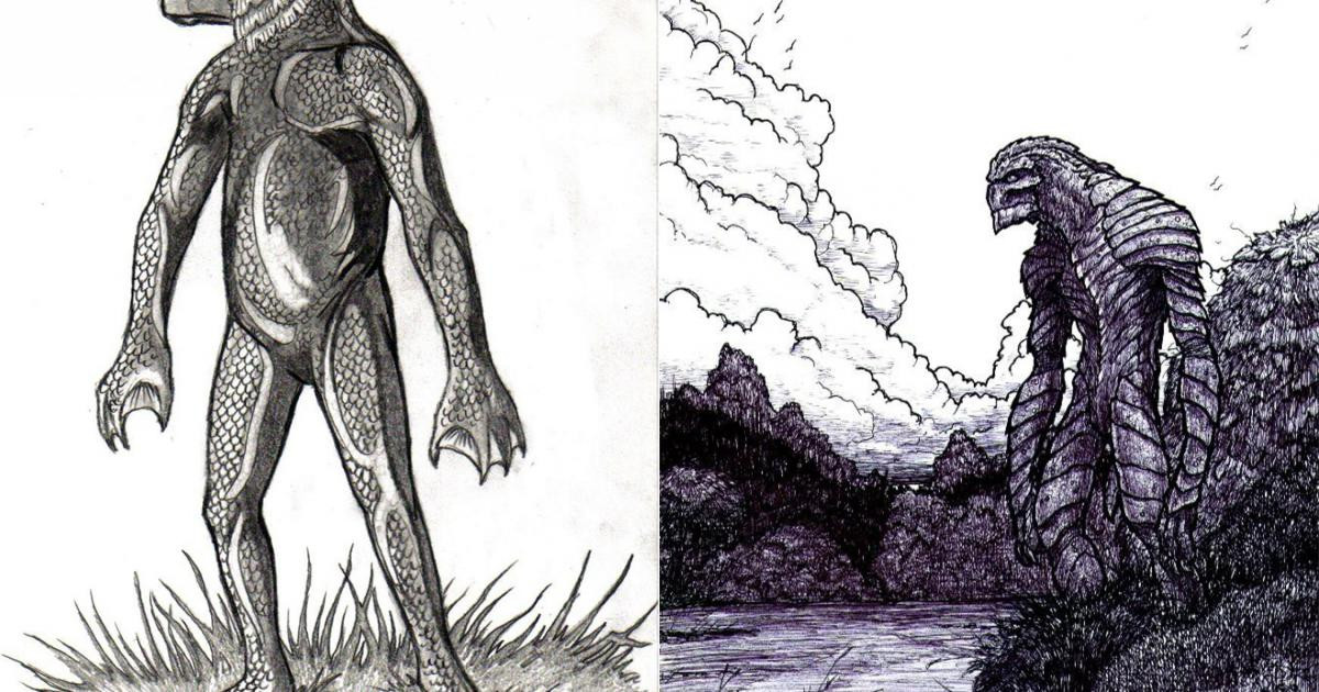 Sinh vật bí ẩn này được mô tả có cơ thể cao lớn khoảng hơn 2m, có một lớp vảy màu xanh lá cây và đôi mắt đỏ rực. Bàn tay và bàn chân chỉ có 3 ngón.