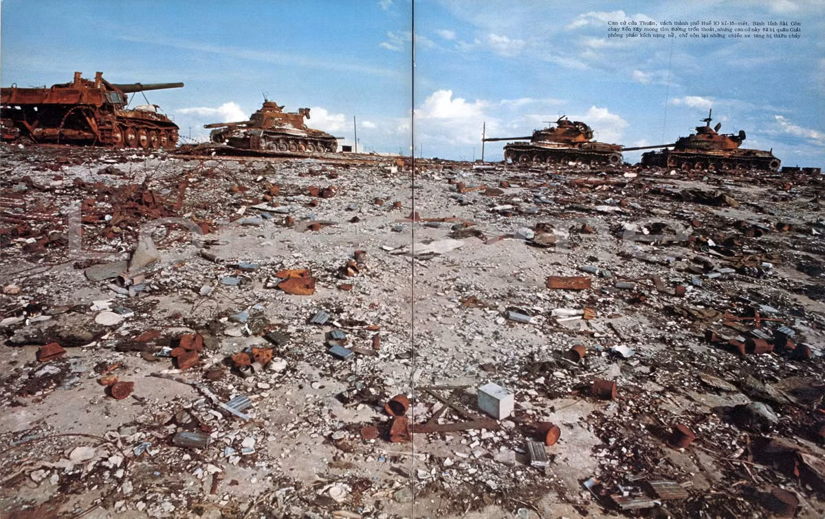 Cách TP.Huế 10km, căn cứ cửa Thuận của quân đội chính quyền Sài Gòn chỉ còn là đống hoang tàn với những xác xe tăng hoen rỉ bỏ lại.