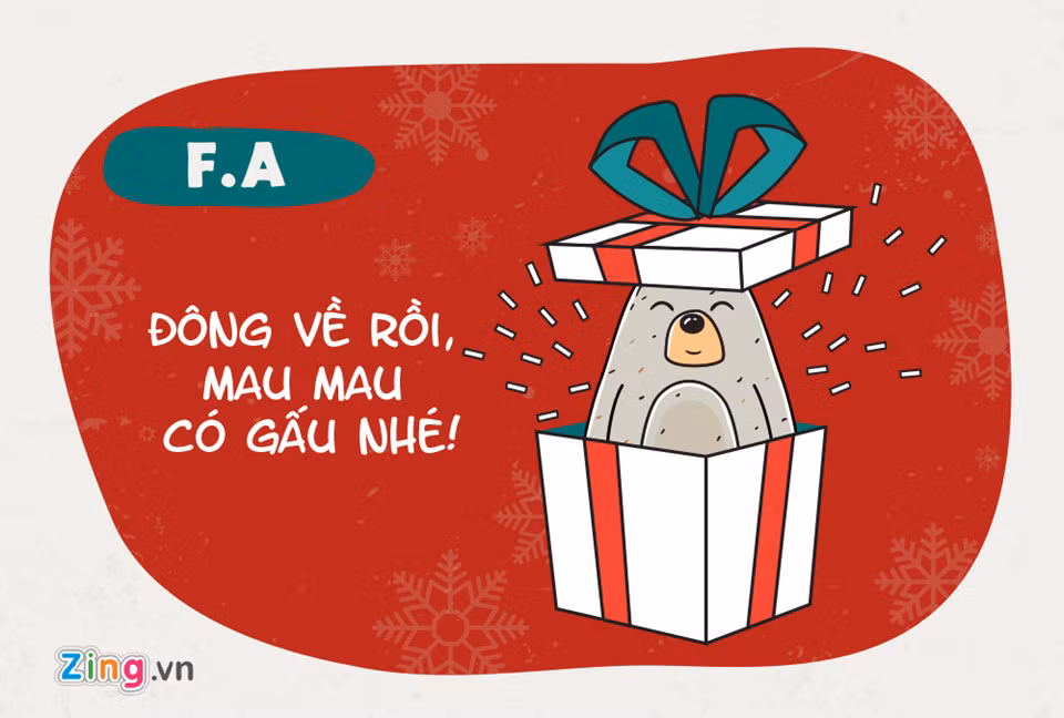 Không chỉ lễ Giáng sinh, vào bất cứ dịp nào, lời chúc có "gấu" luôn mang ý nghĩa đặc biệt đối với hội F.A. Chúc cho những bạn độc thân sớm tìm được nửa kia đích thực nhé!