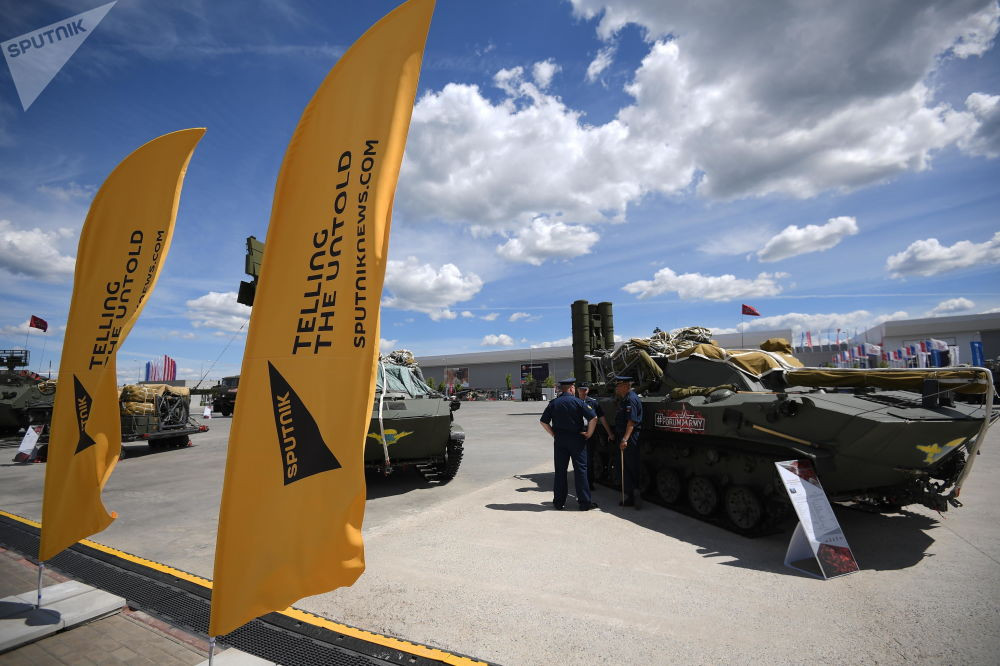 Gian trưng bày của hãng thông tấn-phát thanh quốc tế Sputnik tại Diễn đàn Kỹ thuật-Quân sự Quốc tế "Army-2019". Nguồn ảnh: Sputnik.