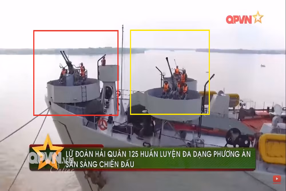 Theo đó trên các tàu LST hiện tại, Lữ đoàn 125 vẫn duy trì trạng thái sẵn sàng chiến đấu với cả ba tháp pháo phòng không Bofors 40mm, trong đó có một pháo nòng đôi và hai pháo nòng đơn. Cả hai biến thể này đều được Hải quân Mỹ phát triển từ mẫu pháo phòng không Bofors 40mm L/60 của Anh. Nguồn ảnh: QPVN.