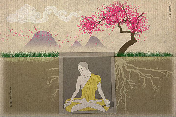 Sau khoảng 6 năm, nhà sư sẽ vào trong một ngôi mộ bằng đá có kích thước lớn hơn cơ thể một chút. Tại đây, họ tu luyện và đi sâu vào trạng thái thiền định trong tư thế ngồi thiền "hoa sen". Bên trong ngôi mộ bằng đá có ống khí nhỏ cung cấp oxy cho nhà sư. Hàng ngày, nhà sư sẽ rung chuông để báo cho mọi người bên ngoài biết ông vẫn còn sống.