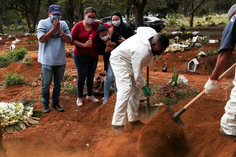 Thi thể một người đàn ông tử vong vì nhiễm virus SARS-CoV-2 được chôn cất trong nghĩa trang Vila Formosa ngày 13/5.