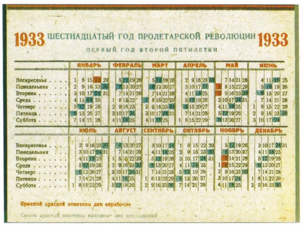 Một tuần có bảy ngày là tuần lễ cực kỳ phổ biến. Tuy nhiên, trong những năm 1920 và 1930, Liên Xô đã cố gắng thay đổi, họ tính một tuần thành tuần năm ngày hoặc một tuần sáu ngày để làm cho lịch trình xã hội của mình trở nên siêu đẳng và khác biệt. Tuy nhiên, thay đổi này đã thất bại.