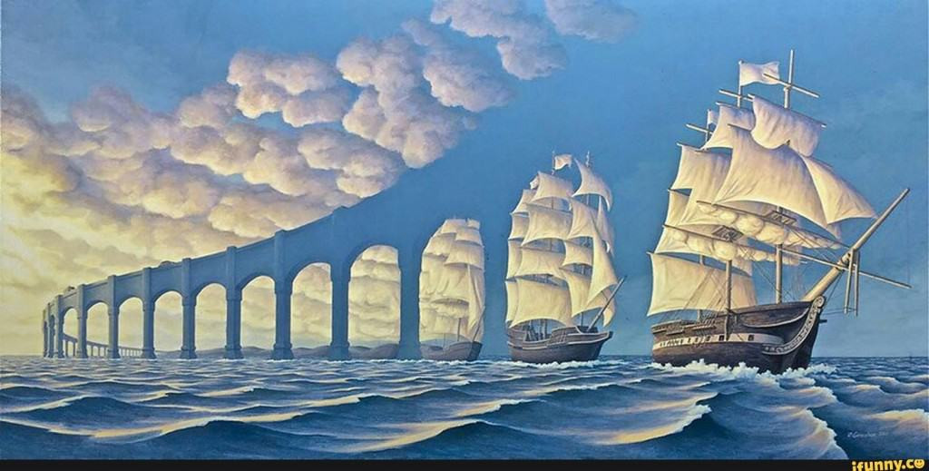 Bức tranh tạo hiệu ứng thị giác đặc biệt này sẽ khiến bạn nhìn đi nhìn lại và thắc mắc, đây là một con tàu và một cây cầu?