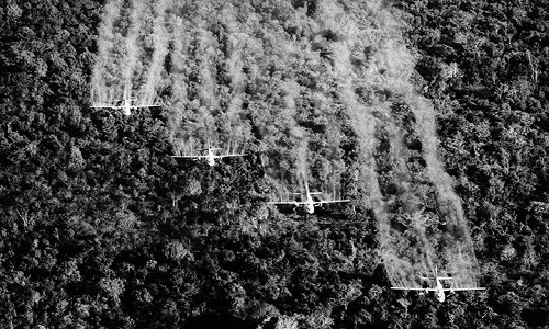 Máy bay "Ranch Hand" C-123 của Mỹ rải chất độc diệt cỏ lên các cánh rừng tháng 9/1965.