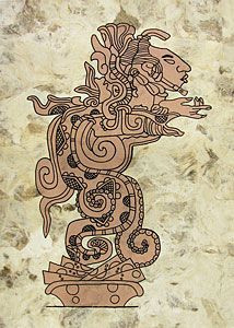 Kukulkan được miêu tả là vị thần có mái tóc dài màu trắng, da trắng và có đôi mắt màu xanh.