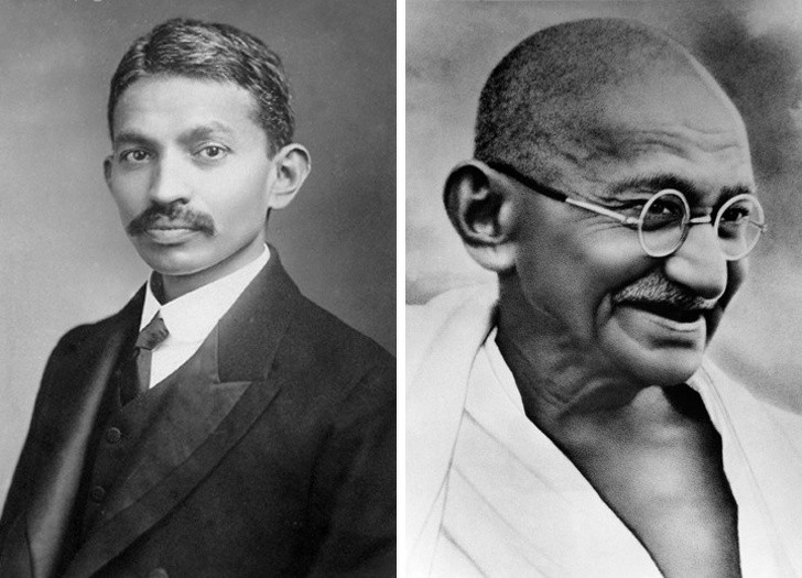 Chân dung Mahatma Gandhi - anh hùng dân tộc Ấn Độ có nhiều thay đổi qua năm tháng.