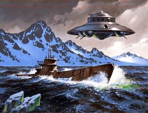 Một số nhân chứng từng báo cáo nhìn thấy UFO xuất hiện. Trên đĩa bay có biểu tượng dấu thập ngoặc chết chóc của phát xít Đức.