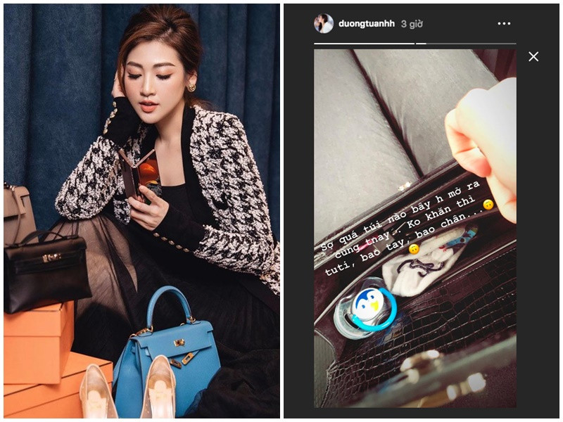 Á hậu Tú Anh cũng sử dụng các túi hiệu để chứa đựng các vật dụng cho con như ti giả, bao tay. Ảnh: Thời Đại Plus, FB Tú Anh.