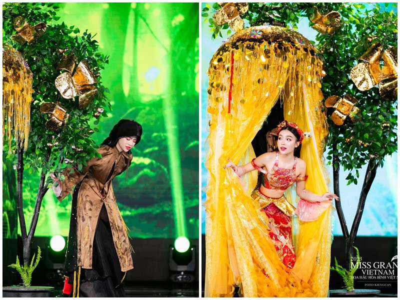 Trong đêm thi trang phục dân tộc ở Miss Grand Vietnam 2023, Thùy Vi gây chú ý khi trình diễn bộ trang phục mang tên Thị ơi, mở ra. Ban đầu, người đẹp hóa thân bà lão, sau đó là nàng Tấm. Trong chung kết, cô dừng chân ở top 10 chung cuộc.