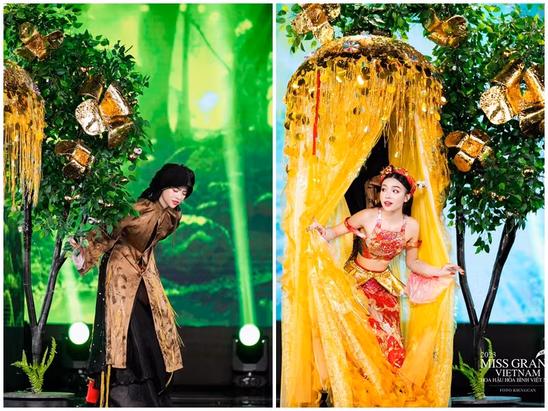 Trong đêm thi trang phục dân tộc ở Miss Grand Vietnam 2023, Thùy Vi gây chú ý khi trình diễn bộ trang phục mang tên Thị ơi, mở ra. Ban đầu, người đẹp hóa thân bà lão, sau đó là nàng Tấm. Trong chung kết, cô dừng chân ở top 10 chung cuộc.