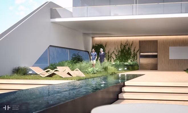 Ở boong trên là khu vườn thơ mộng vùng bể bơi vô cực mang lại khung cảnh thanh bình tuyệt đối.