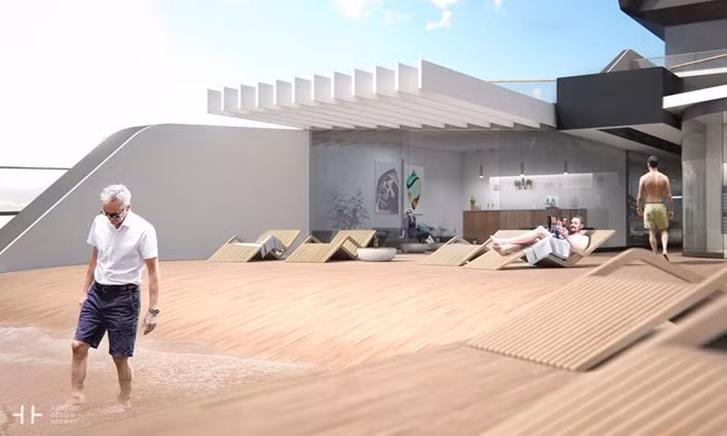 "Bãi biển" này không có cát, vì vậy nó giống một bể bơi thoai thoải với sóng biển dập dềnh.