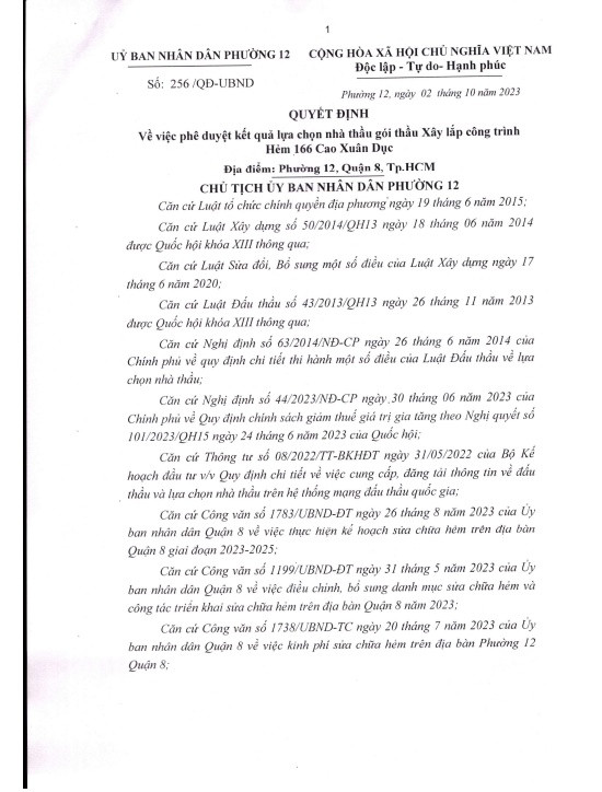 TPHCM: Kiến Phước Thành “không đối thủ” tại 2 gói thầu của Phường 12 TPHCM: Kien Phuoc Thanh “khong doi thu” tai 2 goi thau cua Phuong 12