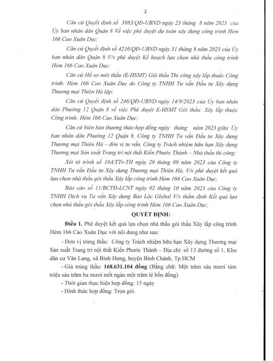 TPHCM: Kiến Phước Thành “không đối thủ” tại 2 gói thầu của Phường 12 - Hình 2 TPHCM: Kien Phuoc Thanh “khong doi thu” tai 2 goi thau cua Phuong 12-Hinh-2