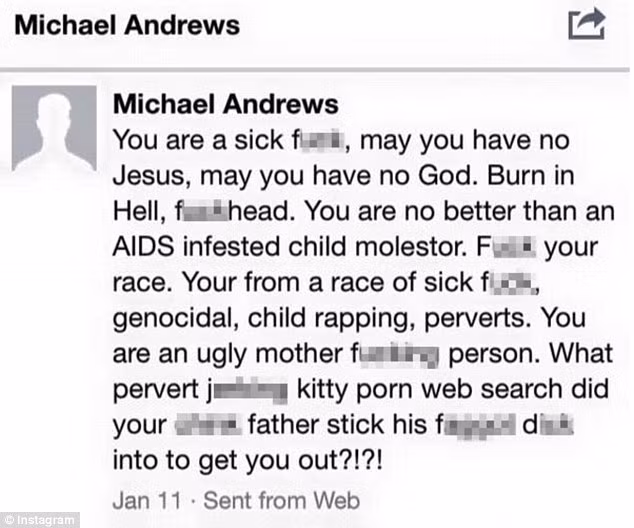 Dĩ nhiên là không thiếu những tin nhắn với nội dung chất chứa nỗi thù hằn chủng tộc. Điển hình như trong một tin nhắn mà người viết gọi Mia là "con khốn bệnh hoạn", bên cạnh những lời lẽ kinh khủng khác.