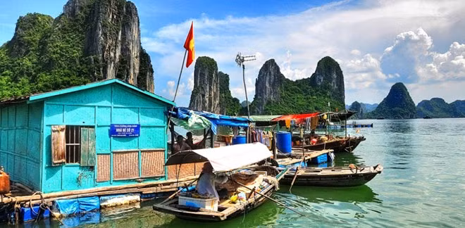 Làng chài Cửa Vạn (Hạ Long, Quảng Ninh) được bao bọc trong khung cảnh thiên nhiên rộng lớn, núi đá, nước biển xanh thăm thẳm. Cửa Vạn nằm cách xa bờ hàng chục km, bên những vách núi, như trong lòng thung lũng trên biển. Ở đó, những ngôi nhà bè nằm liền kề nhau, không tiếng còi xe náo nhiệt, chỉ có tiếng ngư dân í ới gọi nhau hỏi thăm nhau, tiếng dầm gõ mạn thuyền đuổi cá sau núi vọng lại. Ảnh: Salvador Manaois.