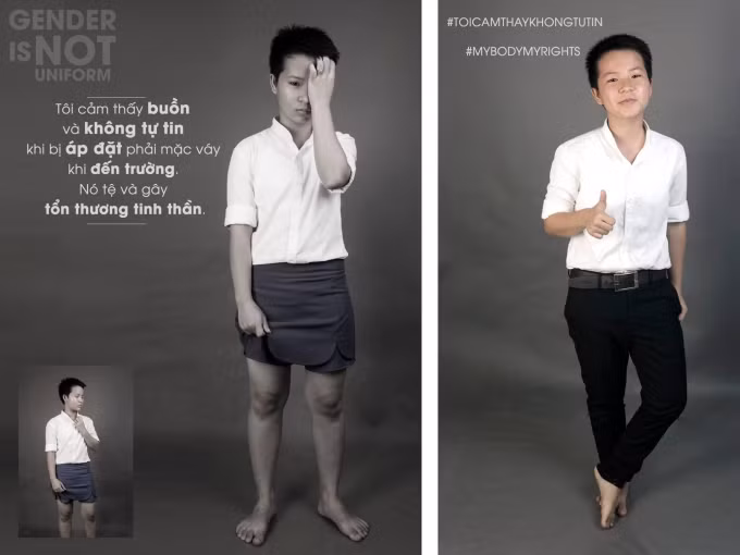 Bạn Hà Minh (Tây Ninh) cảm thấy không tự tin khi phải mặc váy đến trường học.