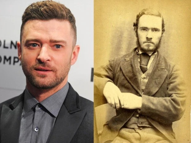 Nam ca sĩ Justin Timberlake có ngoại hình khá giống một người đàn ông trong bức ảnh cũ.