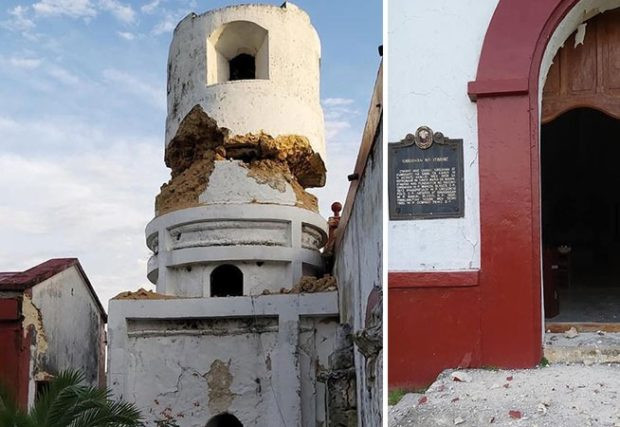 Nhà thờ Itbayat bị hư hại sau trận động đất ngày 27/7. Ảnh: Inquirer.