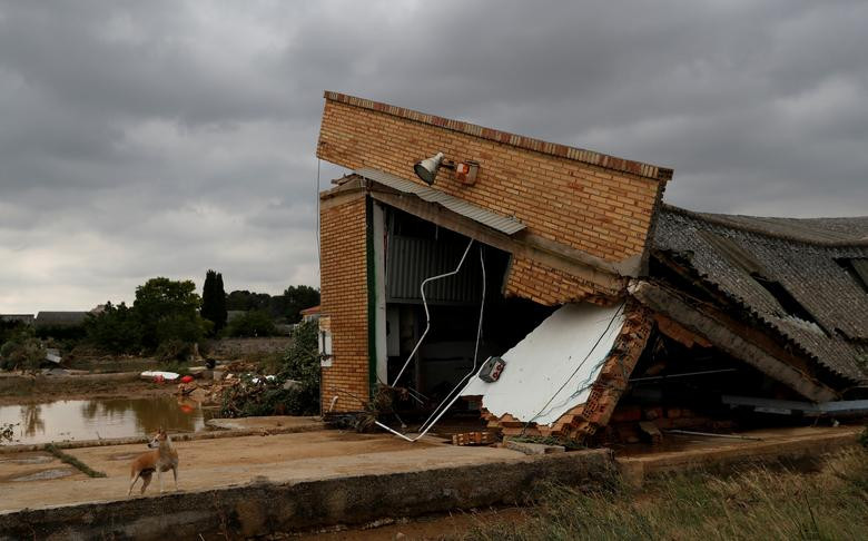 Ngôi nhà bị đổ sập do mưa bão ở vùng Navarra, Tây Ban Nha.