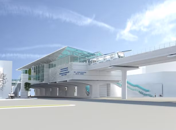 Dự án được khởi công xây dựng từ tháng 9/2010, dự kiến hoàn thành vào năm 2021. Ảnh phối cảnh ga S2 - Minh Khai - cách ga Nhổn 1,1km - trên QL32 và cầu thang lên xuống 2 bên QL.