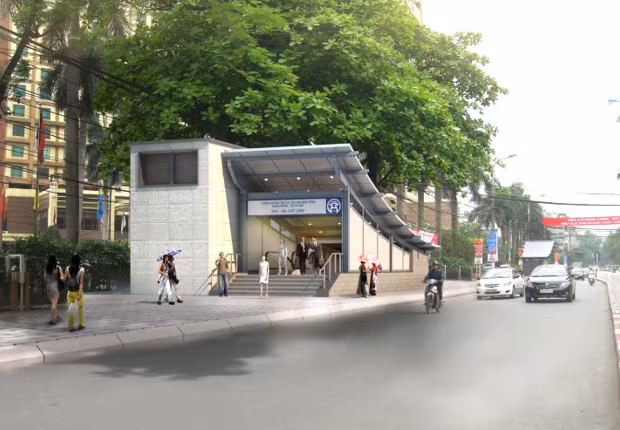 Ga S10 - Cát Linh - lối lên xuống cạnh khách sạn Pullman trên phố Cát Linh.