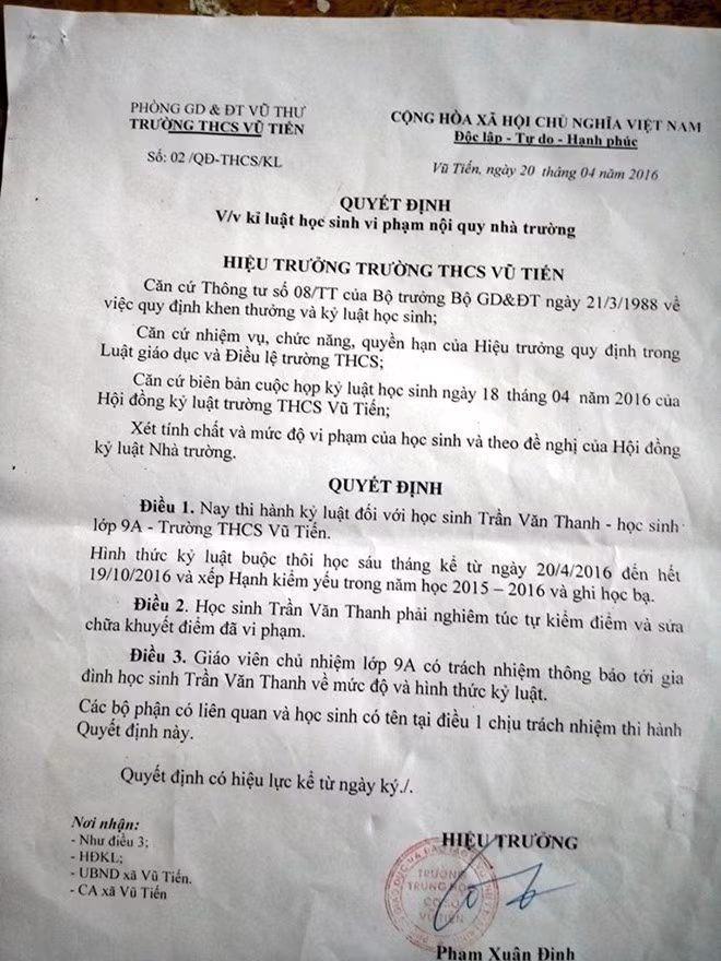 Tranh luan viec duoi hoc 6 thang cac nam sinh tieu bay