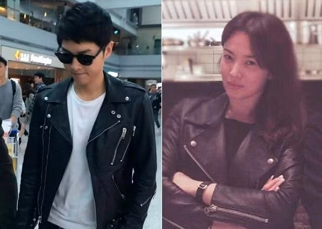 Chiếc jacket da màu đen được cặp đôi mặc đều có những thiết kế túi và khóa kéo ở ngực và tay áo. Đặc biệt, phần cổ, ve áo và khuy cổ áo đều trùng khớp như một.