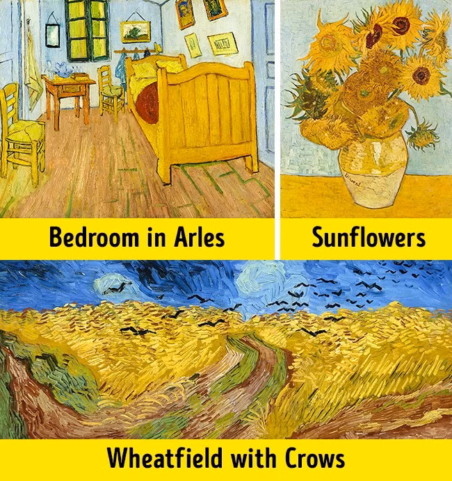 Gần như tất cả các bức tranh của Vincent van Gogh đều là sự “thống trị” của màu vàng. Giáo sư Paul Wolf giải thích rằng đó là tác dụng phụ của chứng động kinh mà danh họa mắc phải. Do đó mà nhận thức màu sắc của Vincent van Gogh cũng khác biệt và điều này thể hiện rõ qua các tác phẩm của ông.