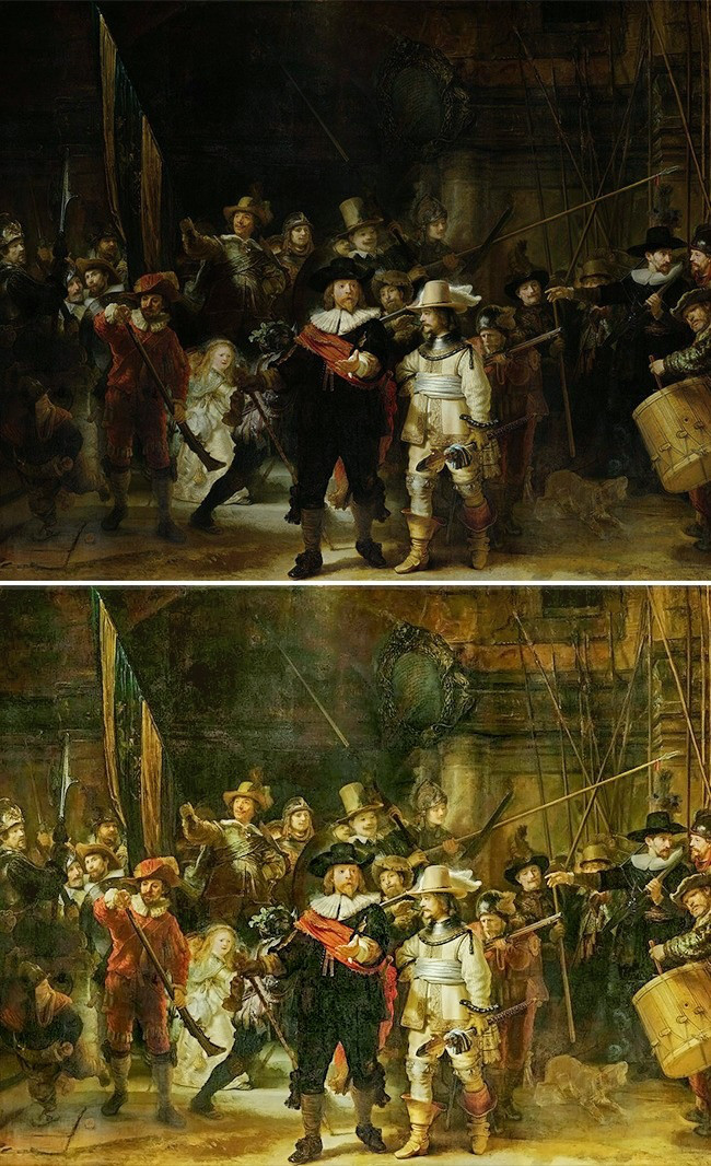 Khi phục chế lại tác phẩm "The Night Watch" của danh họa người Hà Lan Rembrandt năm 1947, sau khi làm sạch lớp nhọ dày bám trên bức tranh, người ta phát hiện ra khung cảnh trong bức tranh được vẽ là ban ngày chứ không phải ban đêm như trước đó mọi người lầm tưởng.