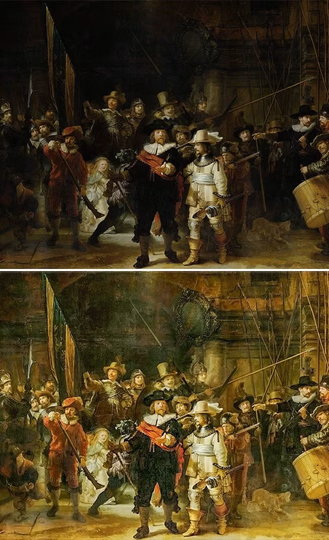 Khi phục chế lại tác phẩm "The Night Watch" của danh họa người Hà Lan Rembrandt năm 1947, sau khi làm sạch lớp nhọ dày bám trên bức tranh, người ta phát hiện ra khung cảnh trong bức tranh được vẽ là ban ngày chứ không phải ban đêm như trước đó mọi người lầm tưởng.