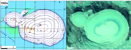 Năm 2022, hòn đảo Mesyatsev nhỏ tới mức các nhà nghiên cứu ngừng theo dõi vì cho rằng nó sẽ sớm biến mất. Do đó, việc hòn đảo vẫn hiện diện trong ảnh vệ tinh mà các sinh viên quan sát vào tháng 8 năm nay khiến nhiều người ngạc nhiên. Ảnh: Researchgate.