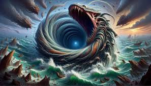 Đáng sợ không kém là quái vật Charybdis. Theo thần thoại, đây là thủy quái có khả năng hút lượng lớn nước biển vào miệng rồi phun ra thành những xoáy nước khổng lồ.