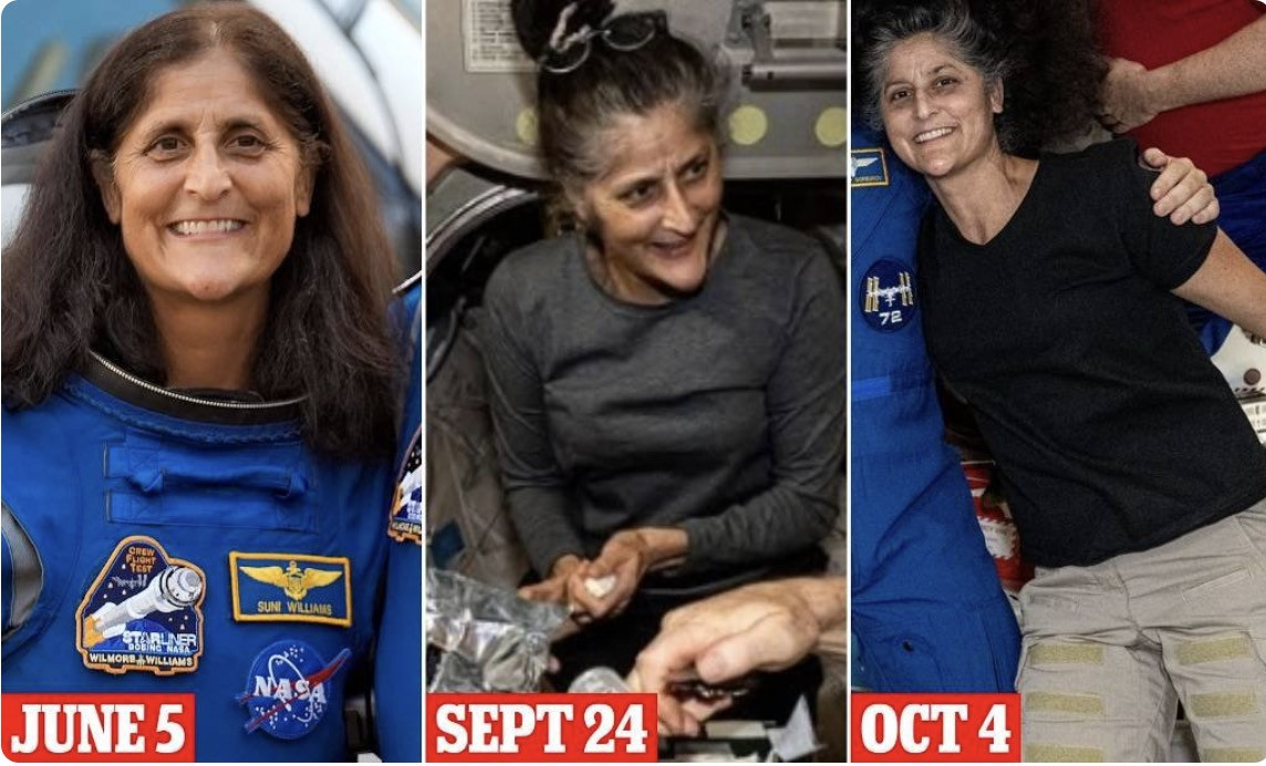 Gần đây, Trạm Vũ trụ Quốc tế (ISS) chia sẻ những hình ảnh lên mạng xã hội về quá trình sinh hoạt của 2 phi hành gia người Mỹ là Butch Wilmore và Sunita Williams. Cả hai xuất hiện với gương mặt vui vẻ. Thế nhưng, nhiều người nhanh chóng nhận thấy gương mặt của bà Sunita khá hốc hác, gầy gò hơn rất nhiều so với lúc ở Trái Đất. Ảnh: Daily Mail.