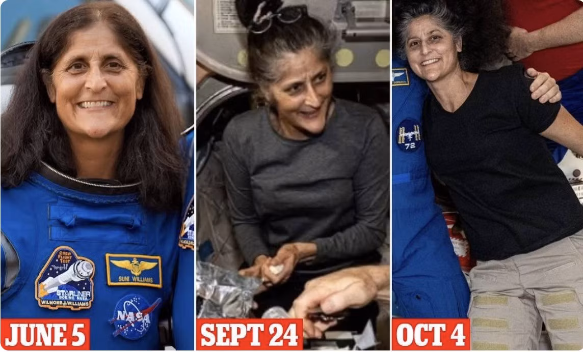 Gần đây, Trạm Vũ trụ Quốc tế (ISS) chia sẻ những hình ảnh lên mạng xã hội về quá trình sinh hoạt của 2 phi hành gia người Mỹ là Butch Wilmore và Sunita Williams. Cả hai xuất hiện với gương mặt vui vẻ. Thế nhưng, nhiều người nhanh chóng nhận thấy gương mặt của bà Sunita khá hốc hác, gầy gò hơn rất nhiều so với lúc ở Trái Đất. Ảnh: Daily Mail.