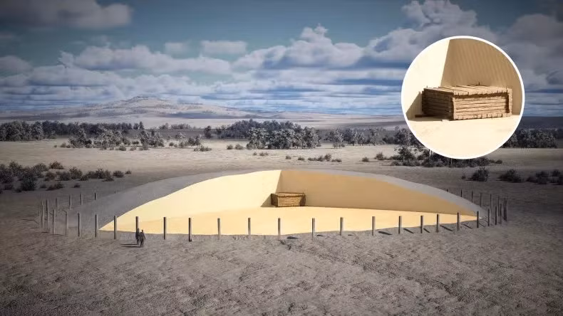 Các nhà nghiên cứu nhận định gò chôn cất - nơi mới phát hiện phòng chôn cất - có kích thước khoảng 65m có thể là nơi người Celt mai táng những cá nhân ưu tú trong cộng đồng ở Đức trong khoảng thời gian từ năm 620 trước Công nguyên đến năm 450 trước Công nguyên. Ảnh: tate Office for Monument Preservation in the Stuttgart Regional Council/Faber Courtial.