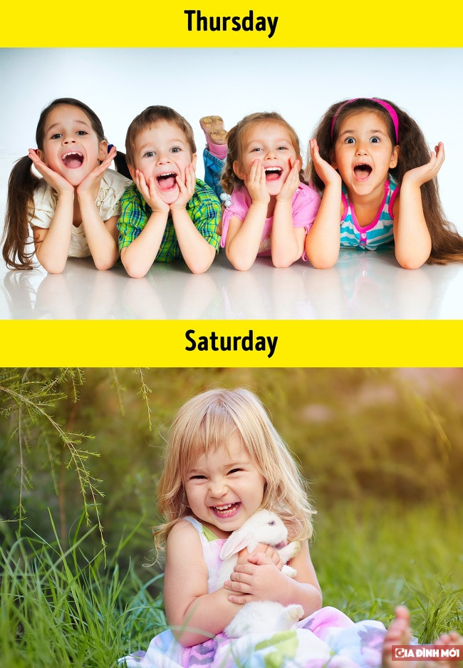 6. Trẻ em được sinh ra ít nhất vào thứ 7 Các nhà khoa học đã tìm hiểu xem trẻ em được sinh ra nhiều nhất vào ngày nào trong tuần. Theo đó thứ 5 là ngày nhiều trẻ sinh ra nhất với tỷ lệ 12,8%; kế đó là thứ 2 với 11%. Thứ 7 là ngày ít trẻ em được sinh ra nhất với 10%.