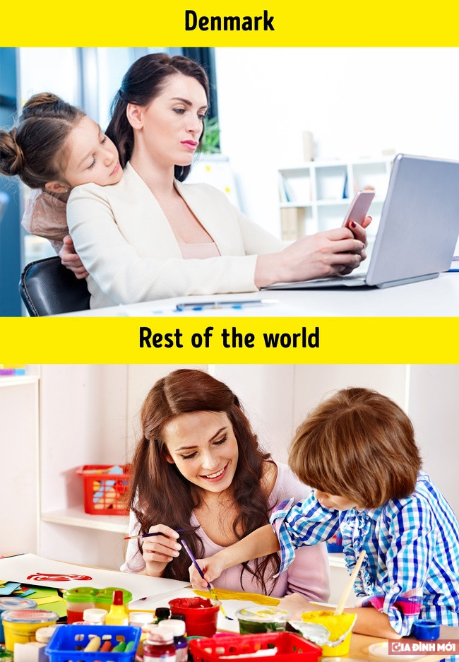 8. Phụ nữ Đan Mạch là những bà mẹ đi làm nhiều nhất thế giới Theo số liệu, 82% các bà mẹ Đan Mạch làm việc bình thường. Ở Hy Lạp, chỉ có dưới 50% các bà mẹ đi làm.