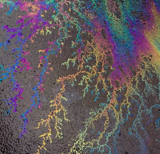 Dầu và nước kết hợp trên nhựa đường tạo thành tác phẩm nghệ thuật