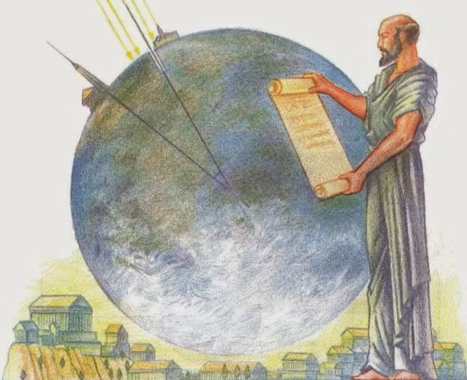 Eratosthenes xứ Cyrene (276 trước Công nguyên - 195 trước Công nguyên) là nhà toán học, địa lý và thiên văn nổi tiếng Hy Lạp. Ông là người nghĩ ra hệ thống kinh độ và vĩ độ cũng như tính toán ra kích thước của Trái Đất.