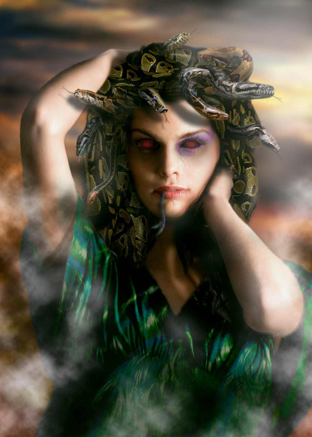 Medusa bị biến thành người phụ nữ có ngoại hình xấu xí, làn da nứt nẻ, mái tóc bồng bềnh thành các con rắn, tay làm bằng đồng và móng sắc hơn dao. Thêm nữa, Medusa còn có đôi mắt có khả năng hóa đá bất cứ người nào nhìn vào.