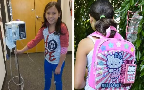 Kylie Simonds ở Mỹ nổi tiếng với phát minh phi thường là ba lô cho trẻ em bị ung thư. Vào năm 13 tuổi, Simonds - cô bé mắc bệnh ung thư - luôn muốn có thể đi học và gặp gỡ bạn bè trong lúc điều trị bệnh.